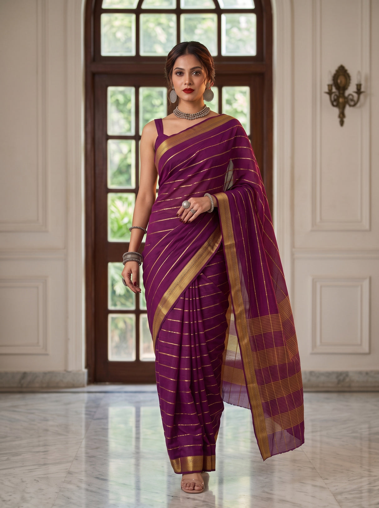 MIMOSA Jamun Mysore Silk Crepe Saree — pose 6 styling detail