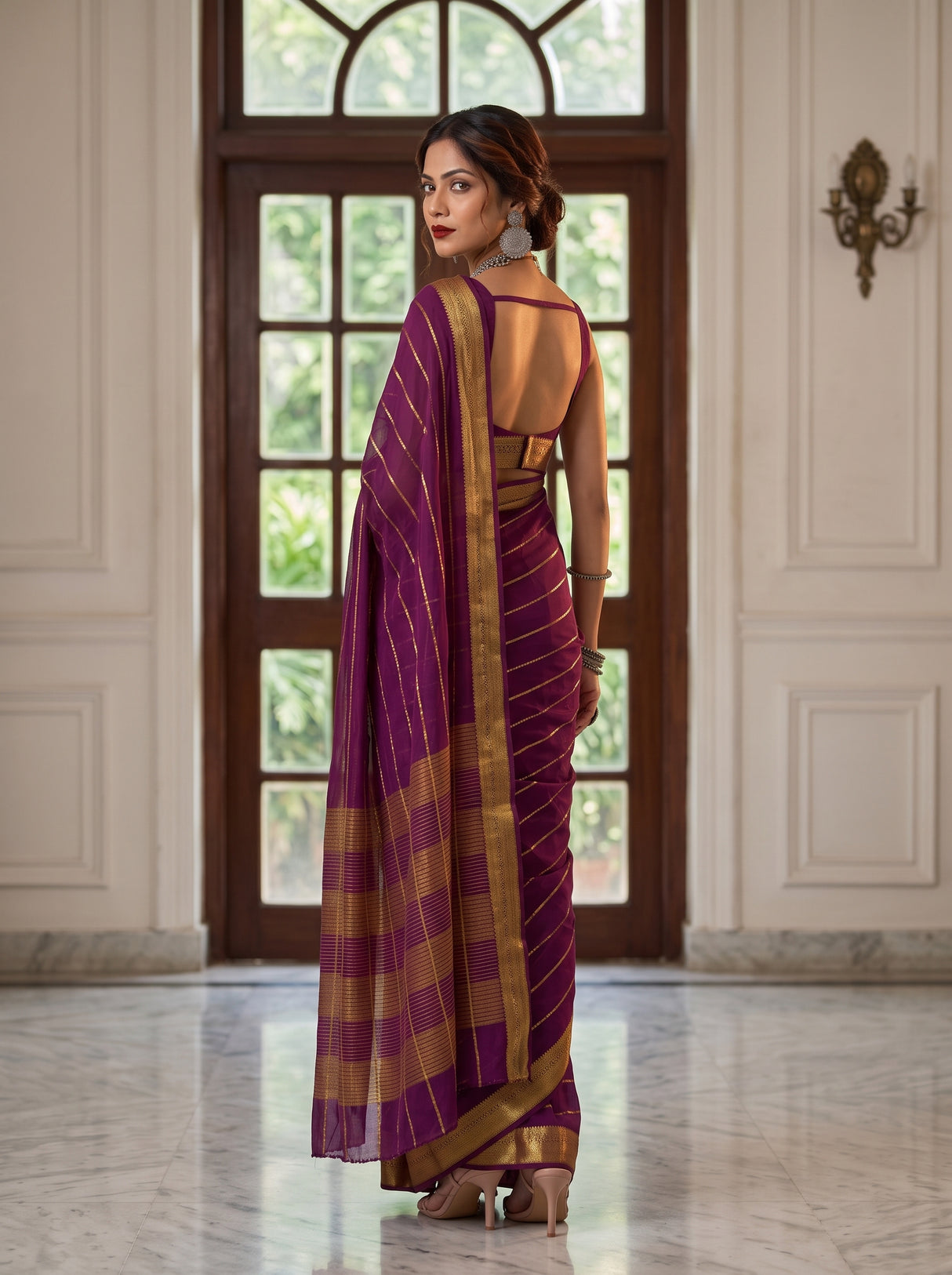 MIMOSA Jamun Mysore Silk Crepe Saree — pose 7 styling detail