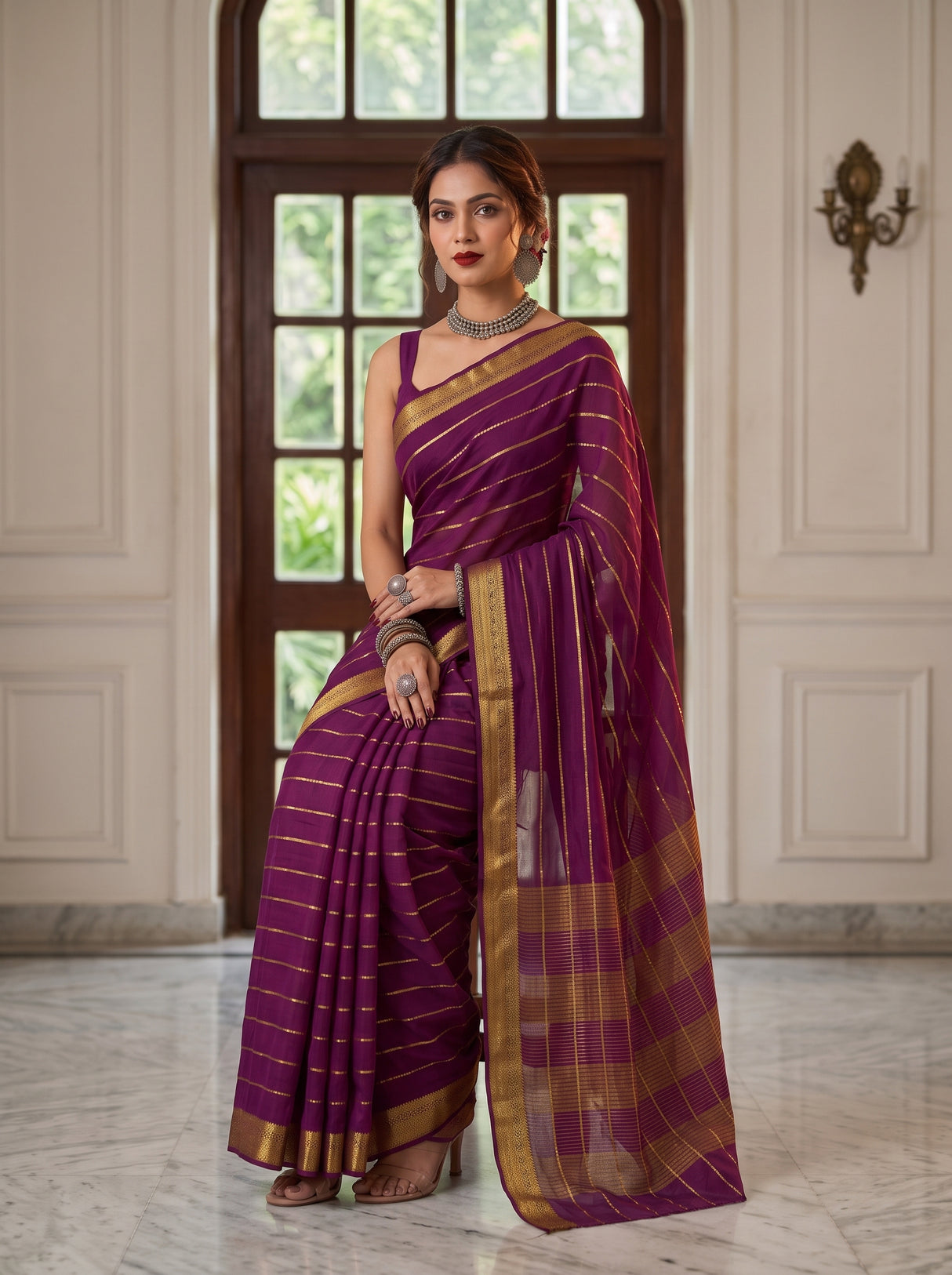 MIMOSA Jamun Mysore Silk Crepe Saree — pose 8 styling detail