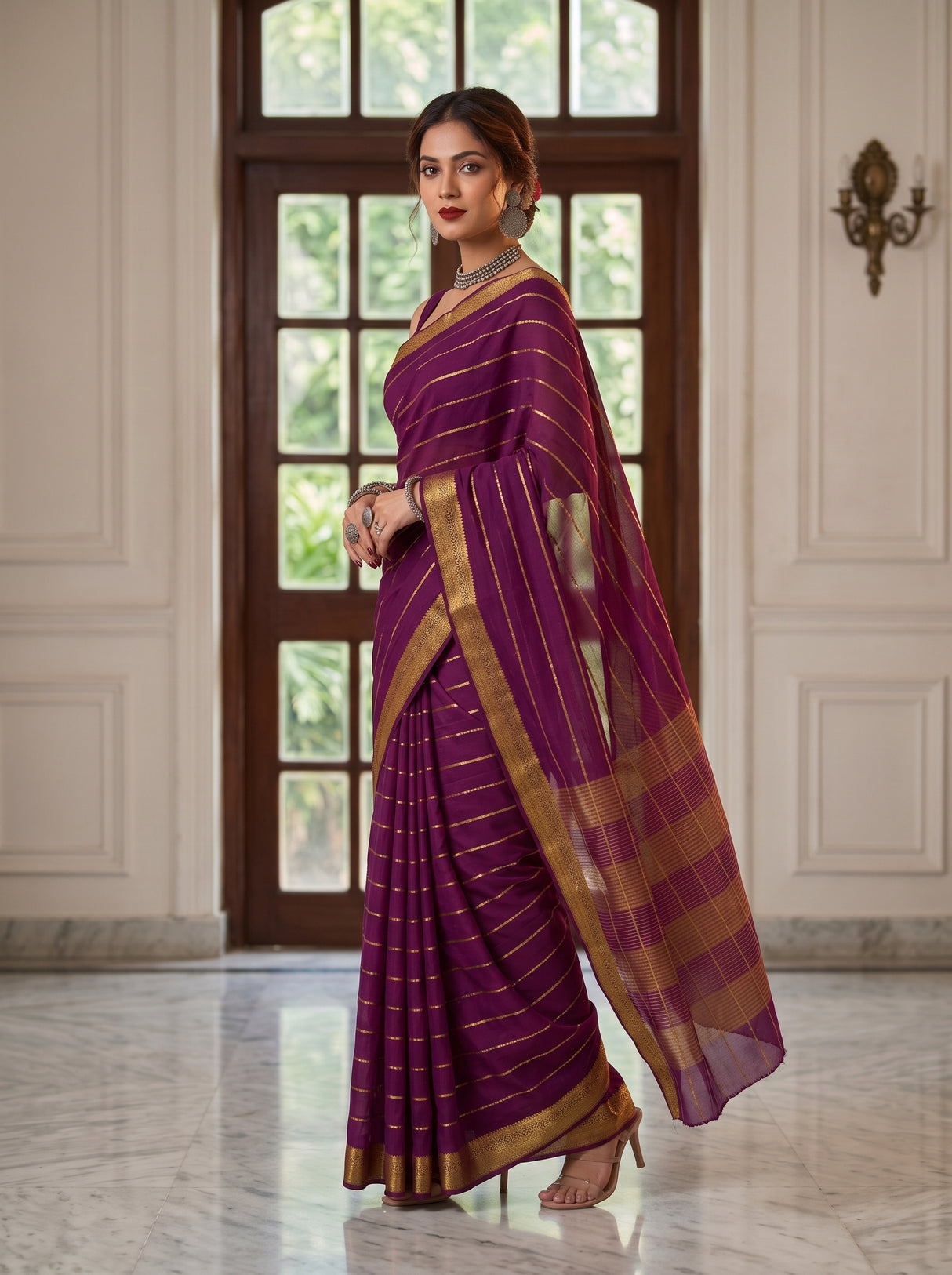 MIMOSA Jamun Mysore Silk Crepe Saree — pose 9 styling detail