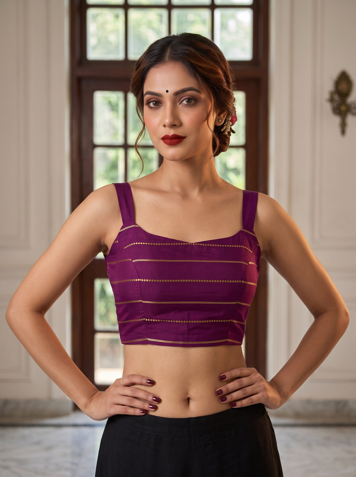 MIMOSA Jamun Mysore Silk Crepe Saree — blouse close-up