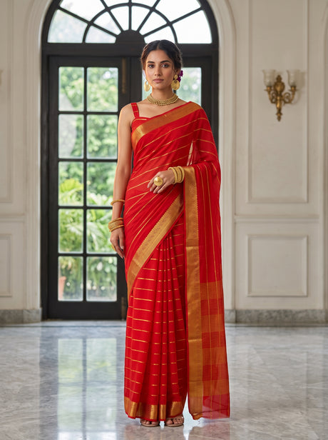 MIMOSA Orange Mysore Silk Crepe Saree — AI Model lifestyle