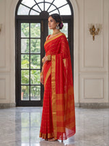 MIMOSA Orange Mysore Silk Crepe Saree — pose 3 styling detail