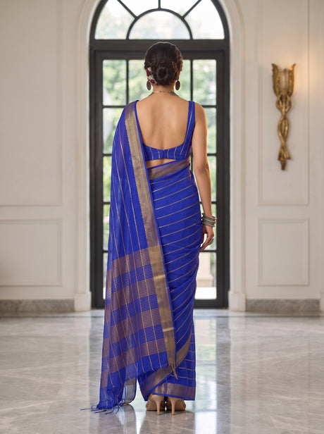 MIMOSA Royal Blue Mysore Silk Crepe Saree — Saree shot