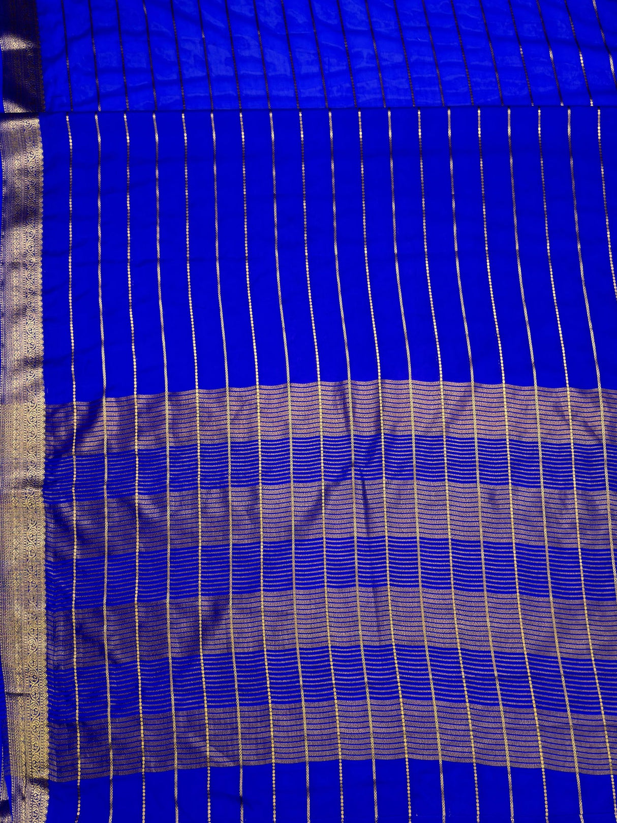 MIMOSA Royal Blue Mysore Silk Crepe Saree — pallu and zari work detail