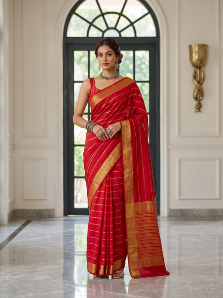 MIMOSA Strawberry Mysore Silk Crepe Saree — AI Model lifestyle