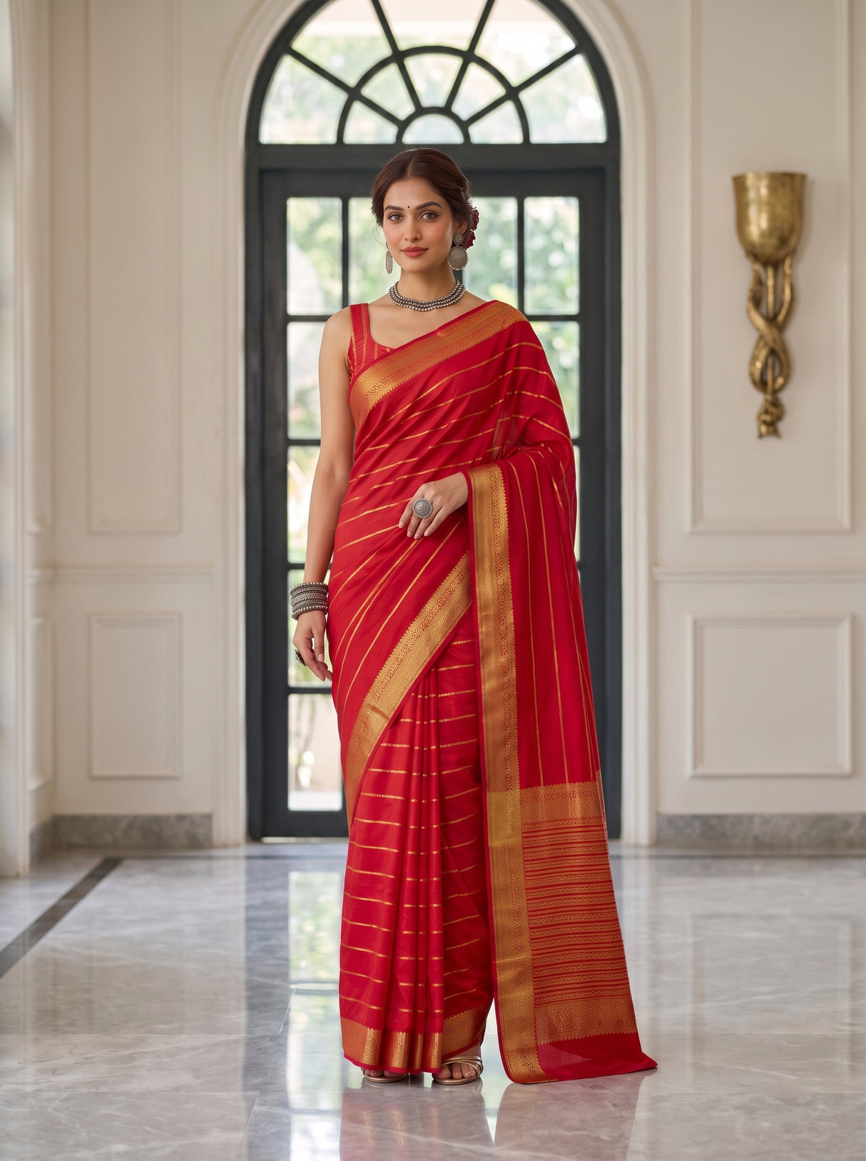 MIMOSA Strawberry Mysore Silk Crepe Saree — pose 10 styling detail