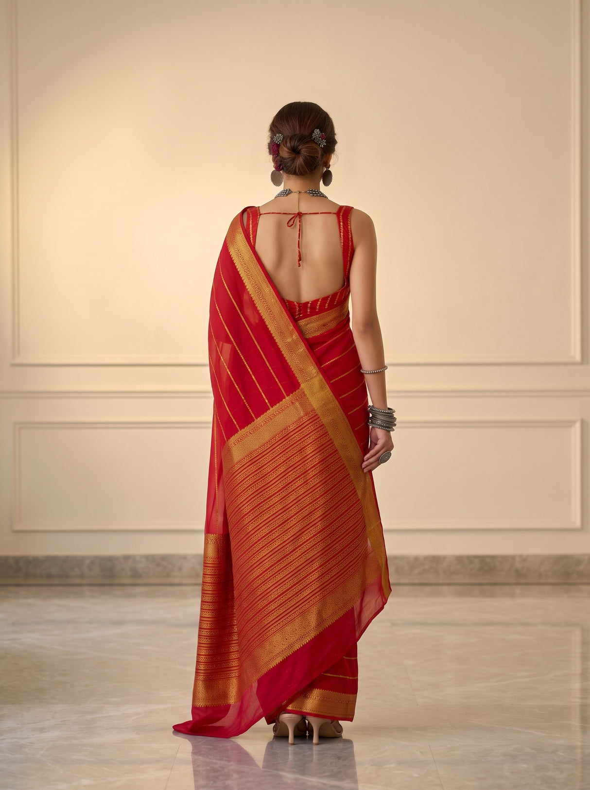 MIMOSA Strawberry Mysore Silk Crepe Saree — Saree shot