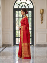 MIMOSA Strawberry Mysore Silk Crepe Saree — pose 3 styling detail