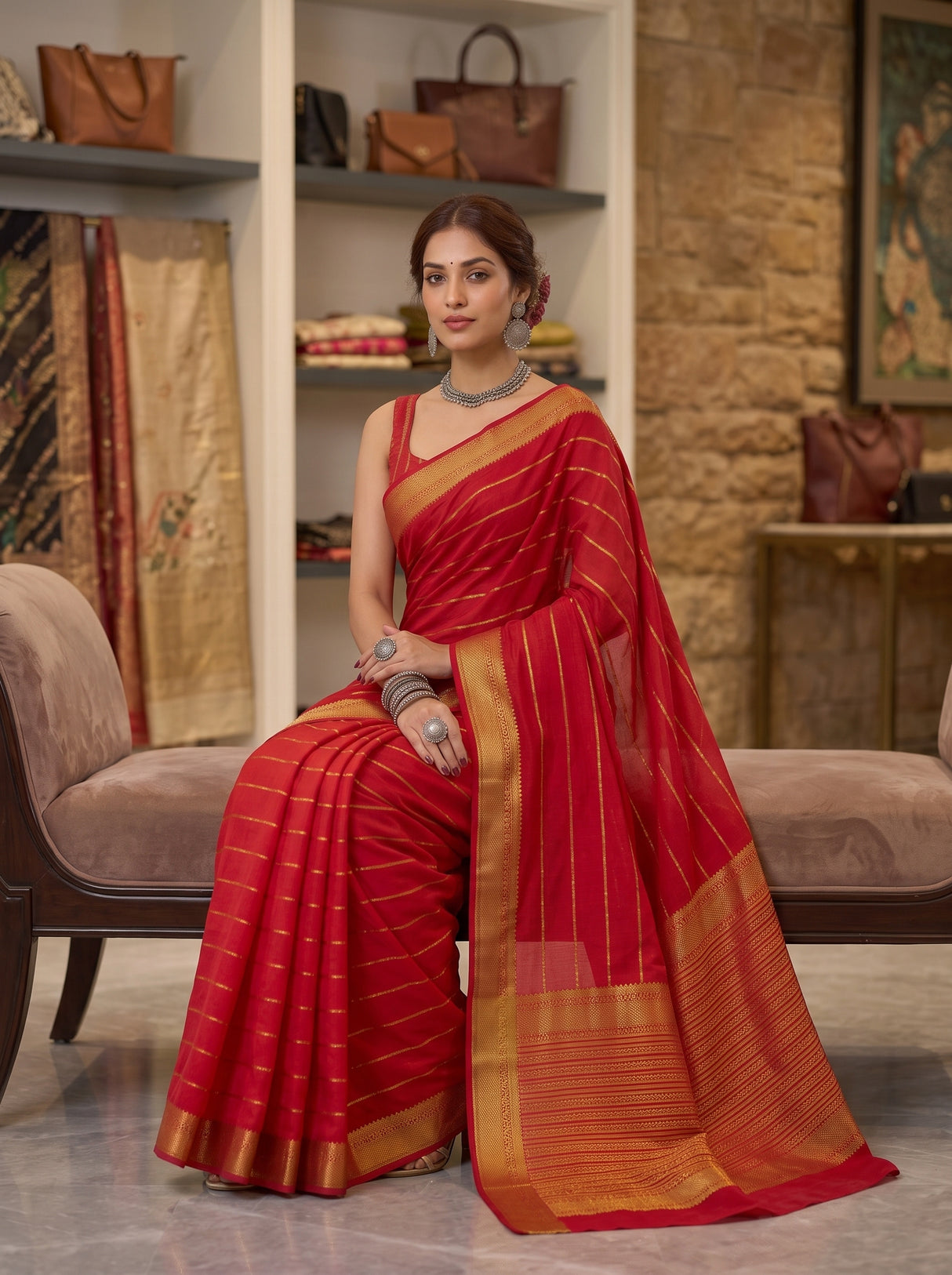 MIMOSA Strawberry Mysore Silk Crepe Saree — pose 8 styling detail