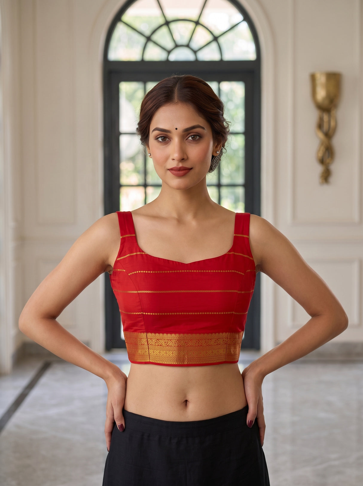 MIMOSA Strawberry Mysore Silk Crepe Saree — blouse close-up
