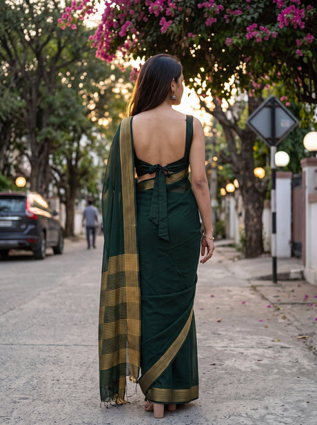 MIMOSA Bottle Green Saree Saree — pose 2 styling detail
