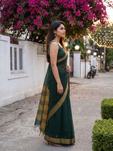 MIMOSA Bottle Green Saree Saree — pose 3 styling detail