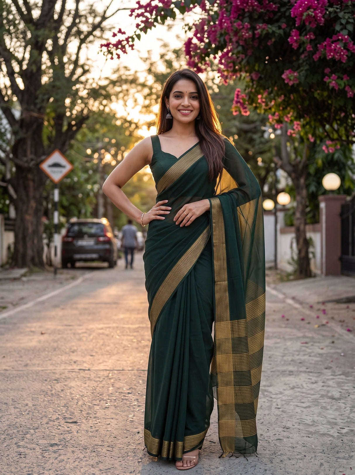 MIMOSA Bottle Green Saree Saree — pose 4 styling detail