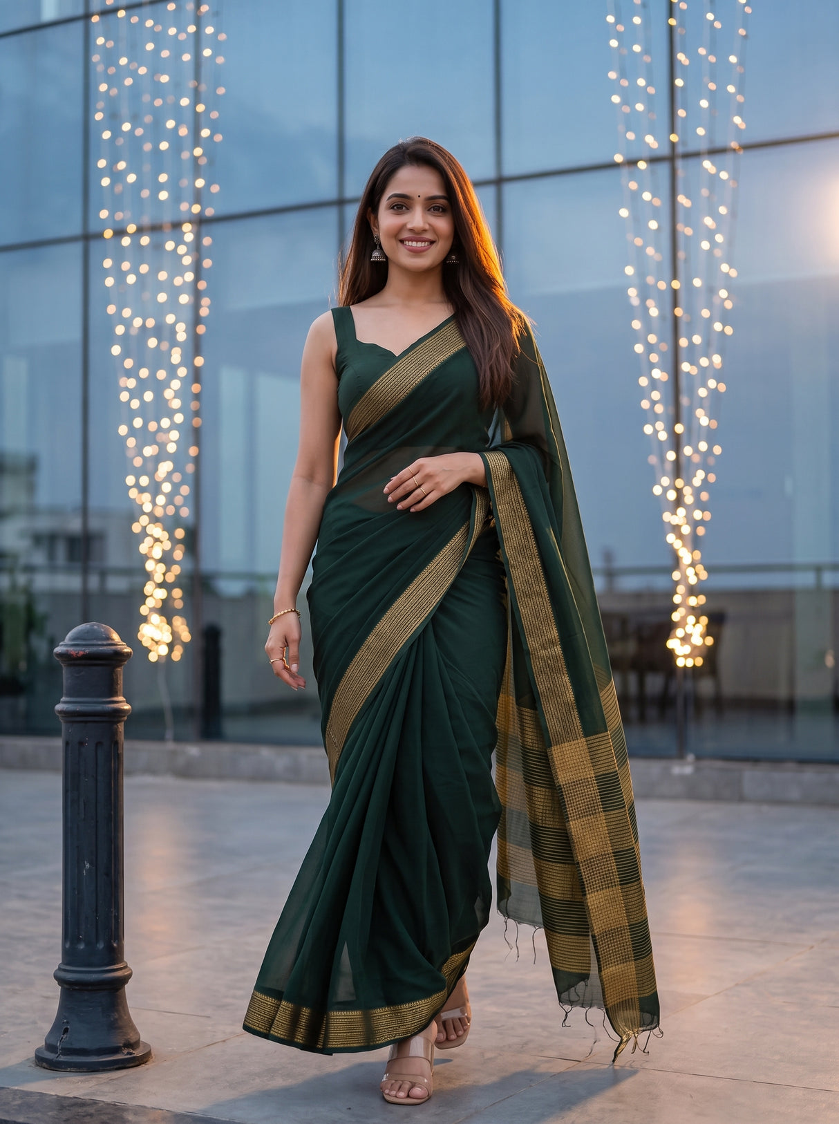 MIMOSA Bottle Green Saree Saree — pose 6 styling detail