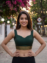 MIMOSA Bottle Green Saree Saree — blouse close-up