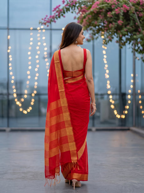 MIMOSA Red Saree Saree — pose 2 styling detail
