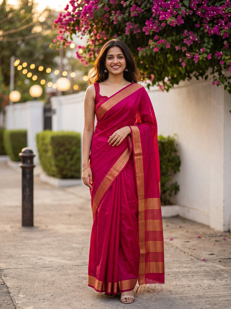 MIMOSA Rani Saree Saree — front view on mannequin