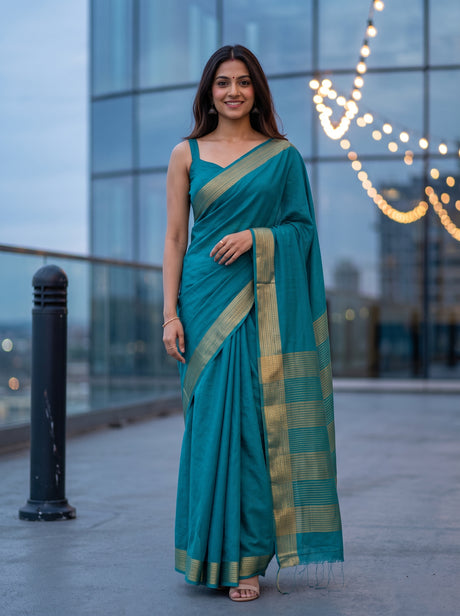 MIMOSA Sapphire Saree Saree — front view on mannequin