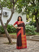 MIMOSA Chocolate Mysore Silk Crepe Saree — pose 10 styling detail