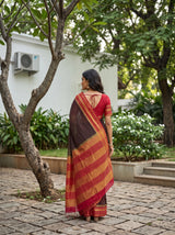 MIMOSA Chocolate Mysore Silk Crepe Saree — Pallu and body detail
