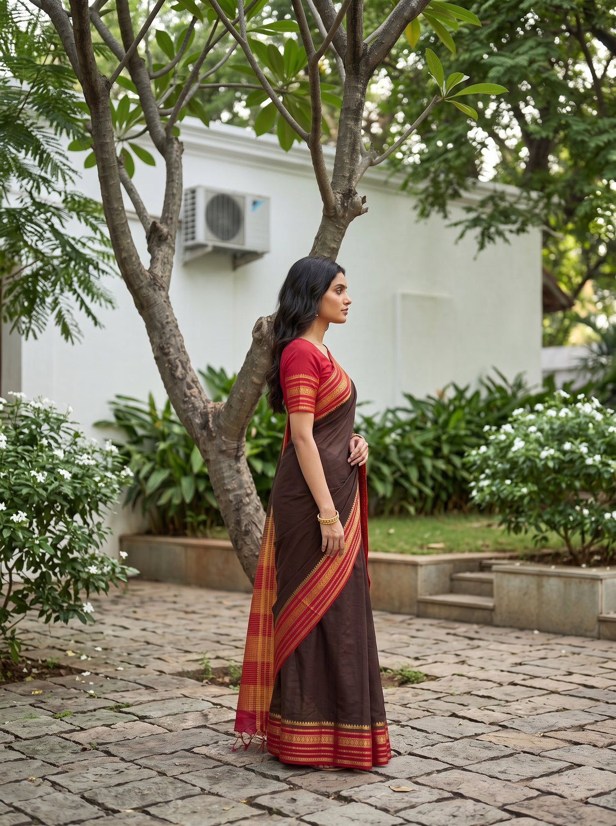 MIMOSA Chocolate Mysore Silk Crepe Saree — Fabric texture