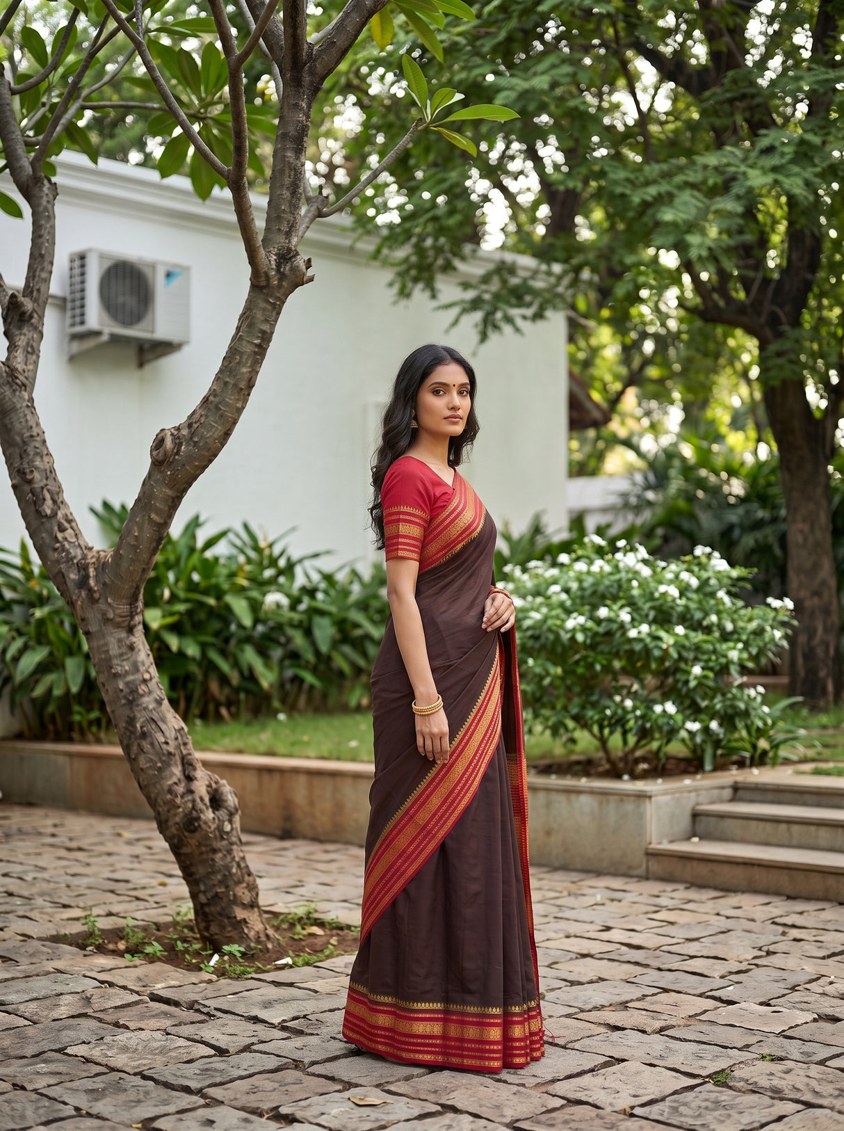 MIMOSA Chocolate Mysore Silk Crepe Saree — Border detail