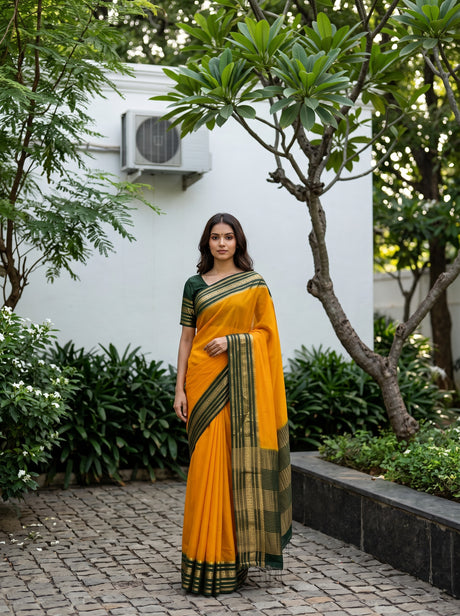 MIMOSA Gold Mysore Silk Crepe Saree — Model wearing