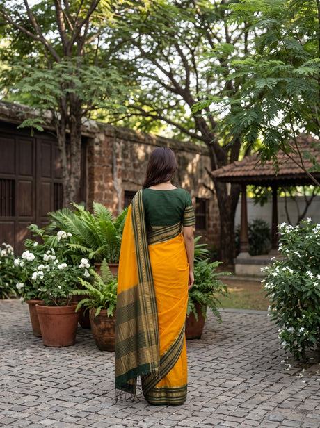 MIMOSA Gold Mysore Silk Crepe Saree — Pallu and body detail