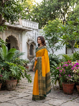 MIMOSA Gold Mysore Silk Crepe Saree — Fabric texture