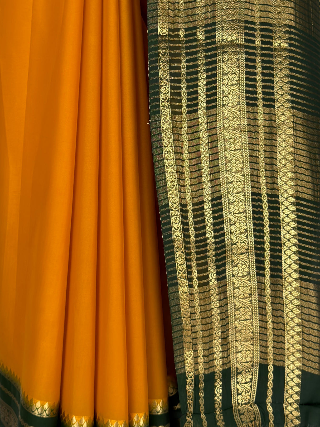 MIMOSA Gold Mysore Silk Crepe Saree — fleets shot full lifestyle