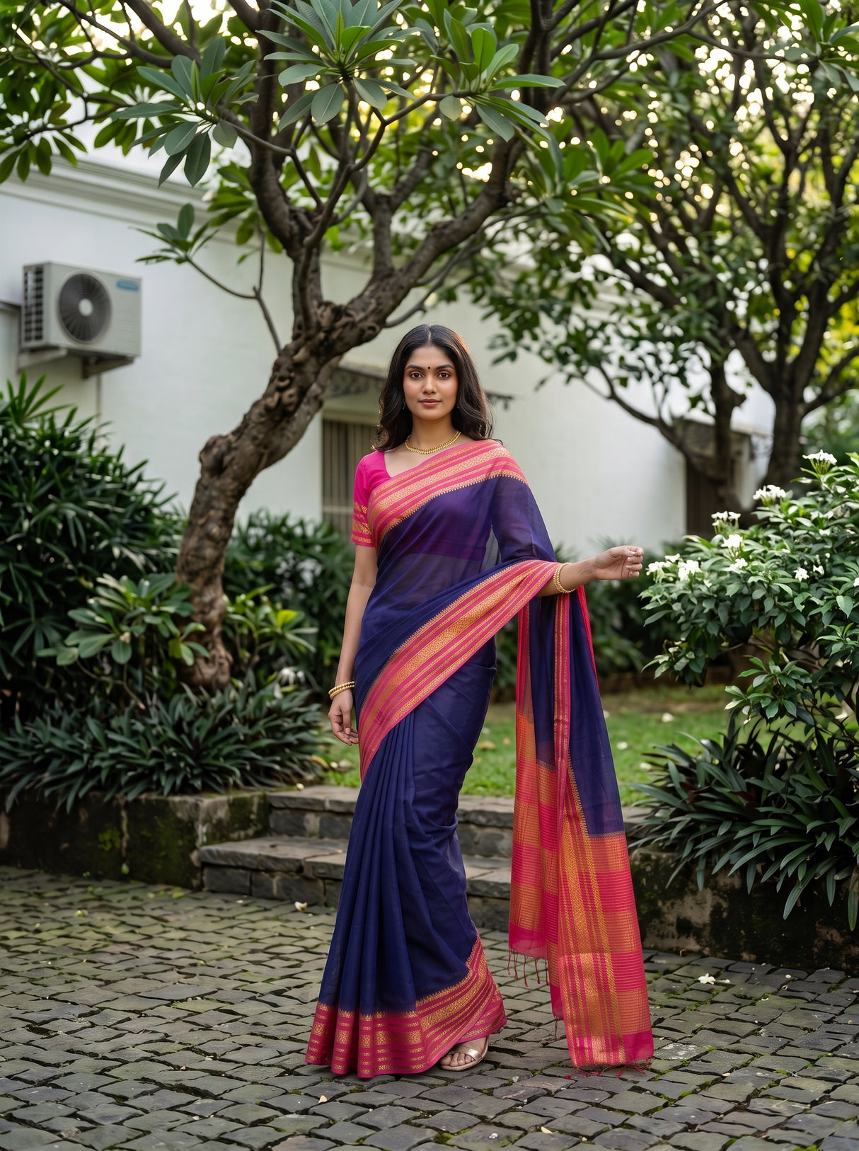 MIMOSA Navy Mysore Silk Crepe Saree — pose 10 styling detail