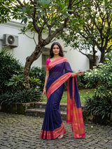 MIMOSA Navy Mysore Silk Crepe Saree — pose 10 styling detail