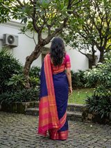 MIMOSA Navy Mysore Silk Crepe Saree — Pallu and body detail