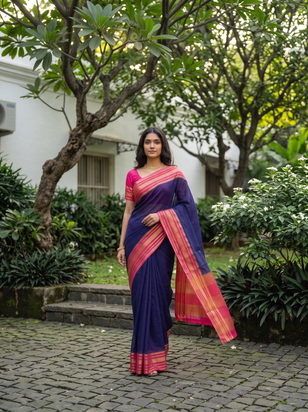 MIMOSA Navy Mysore Silk Crepe Saree — pose 7 styling detail