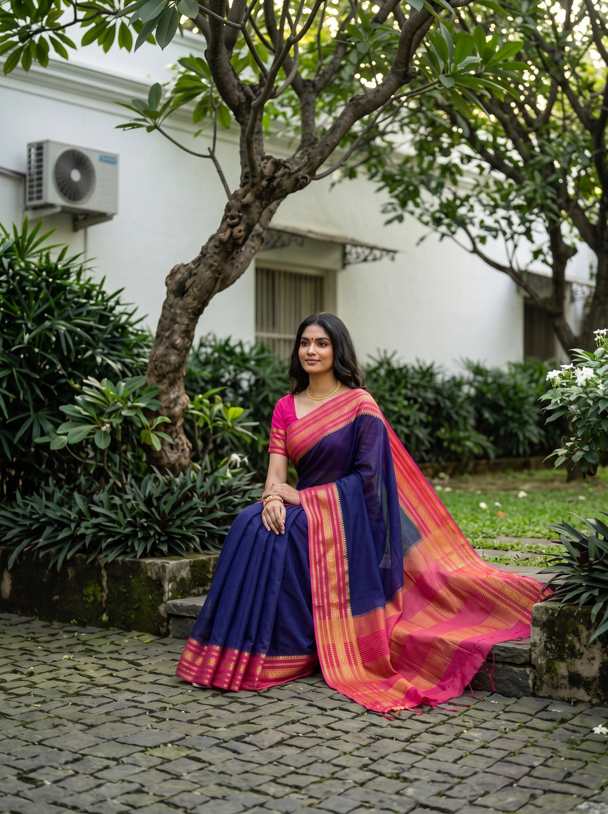 MIMOSA Navy Mysore Silk Crepe Saree — pose 8 styling detail