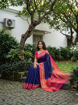 MIMOSA Navy Mysore Silk Crepe Saree — pose 8 styling detail