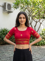 MIMOSA Navy Mysore Silk Crepe Saree — blouse close-up