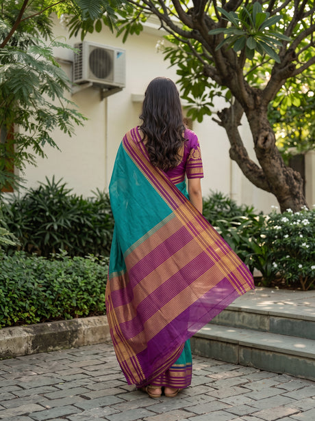 MIMOSA Sapphire Mysore Silk Crepe Saree — Pallu and body detail
