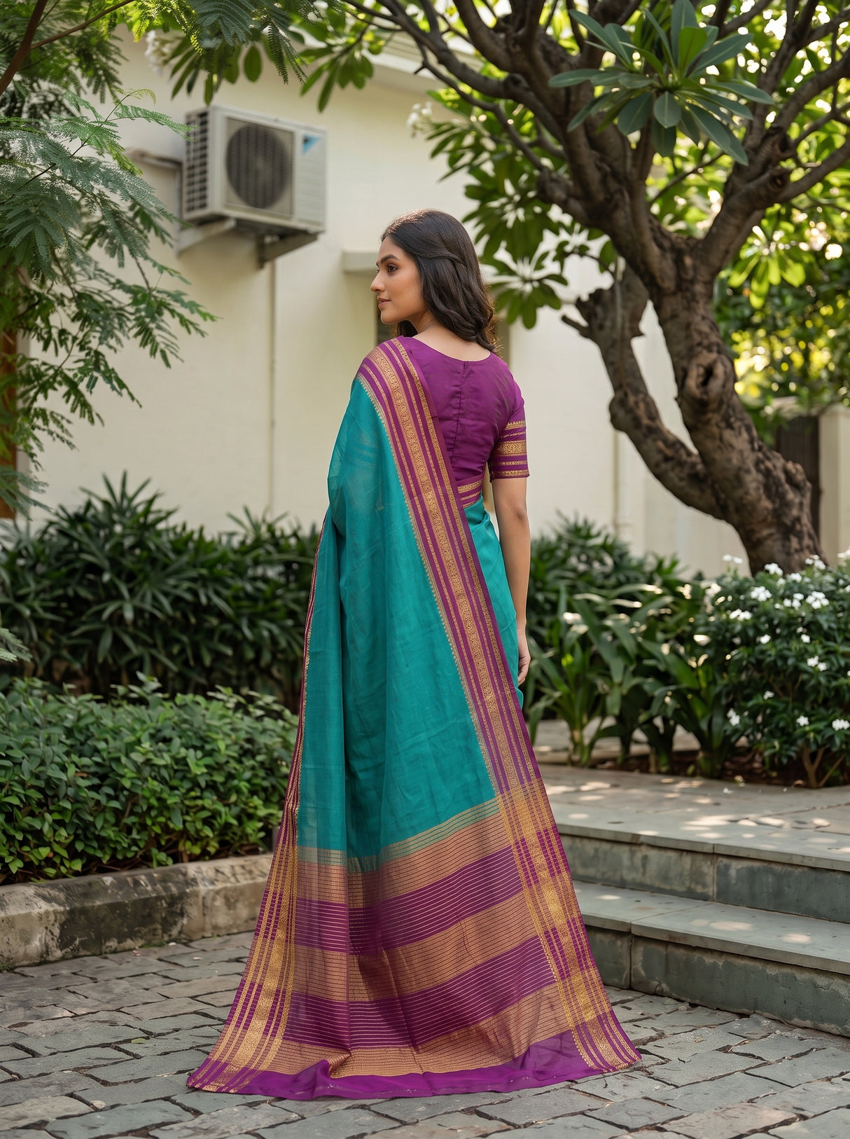 MIMOSA Sapphire Mysore Silk Crepe Saree — pose 6 styling detail