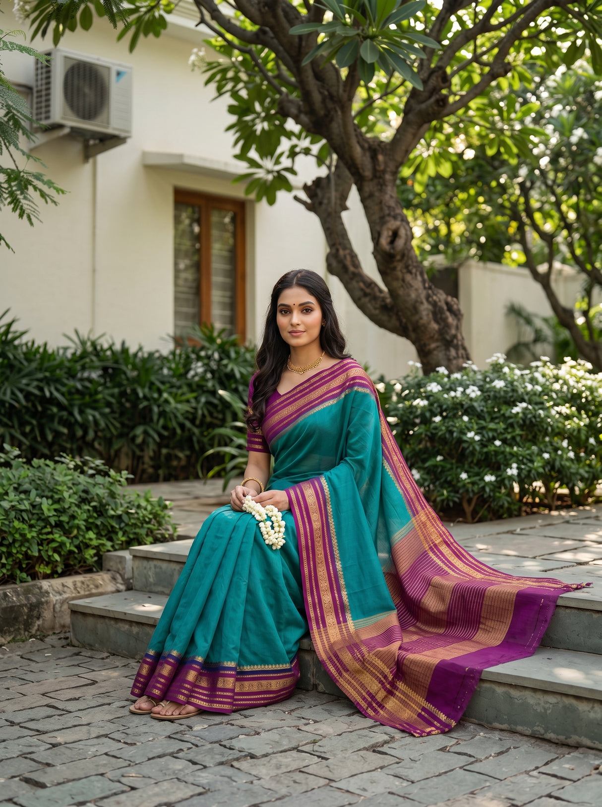 MIMOSA Sapphire Mysore Silk Crepe Saree — pose 8 styling detail