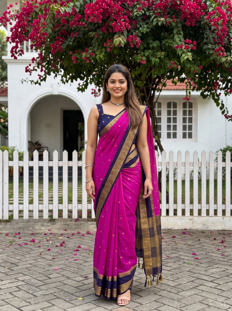 MIMOSA Magenta Mysore Silk Crepe Saree — AI Model lifestyle pose