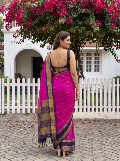 MIMOSA Magenta Mysore Silk Crepe Saree — Saree shot pallu body