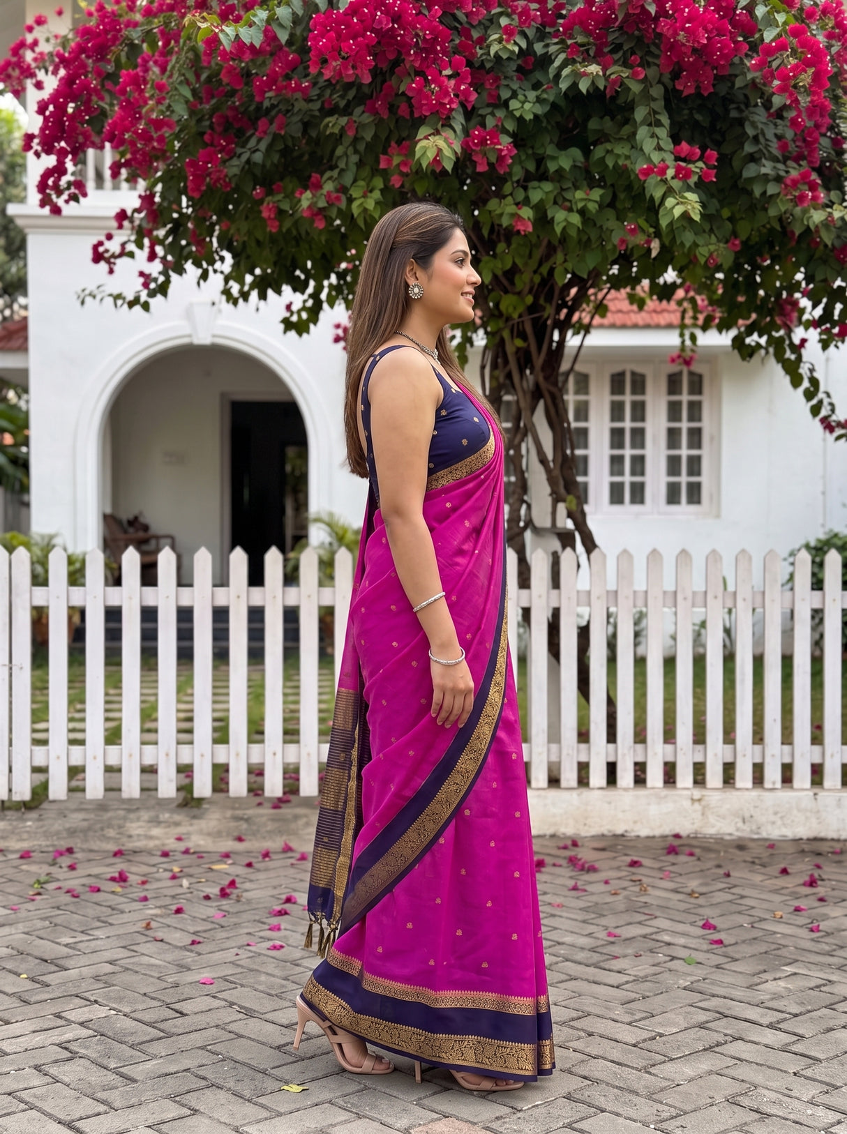 MIMOSA Magenta Mysore Silk Crepe Saree — pose 3 styling detail
