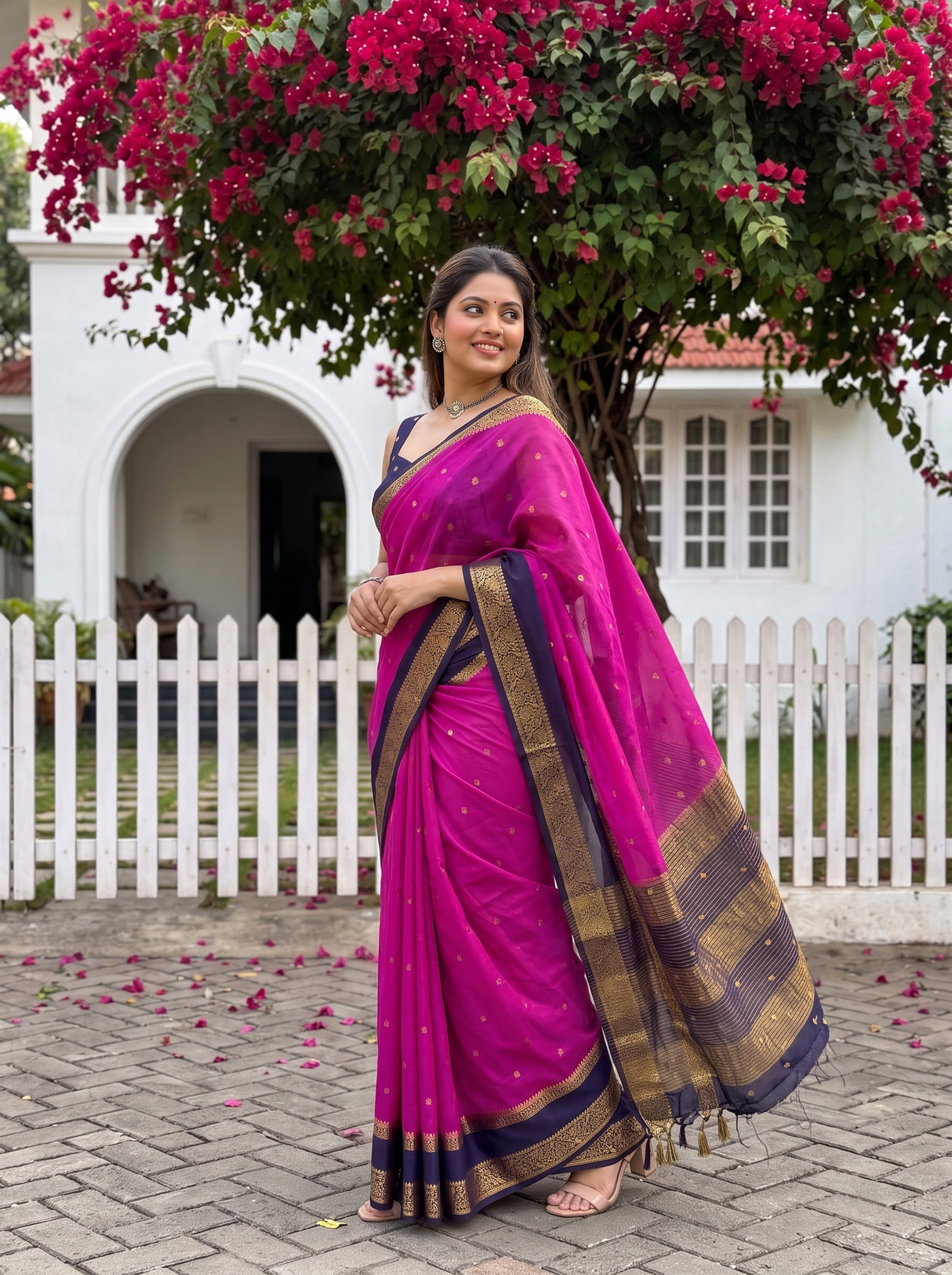 MIMOSA Magenta Mysore Silk Crepe Saree — pose 5 styling detail