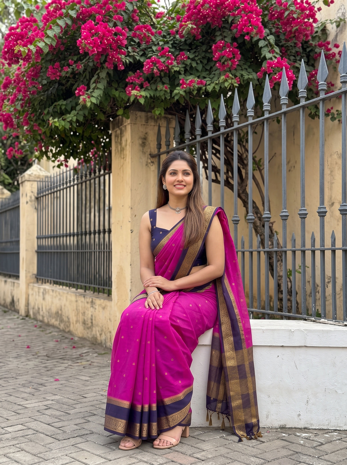 MIMOSA Magenta Mysore Silk Crepe Saree — pose 8 styling detail