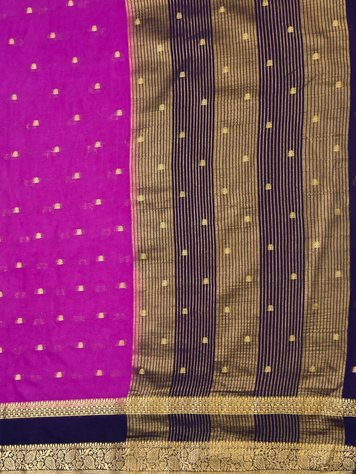 MIMOSA Magenta Mysore Silk Crepe Saree — pallu and zari work detail