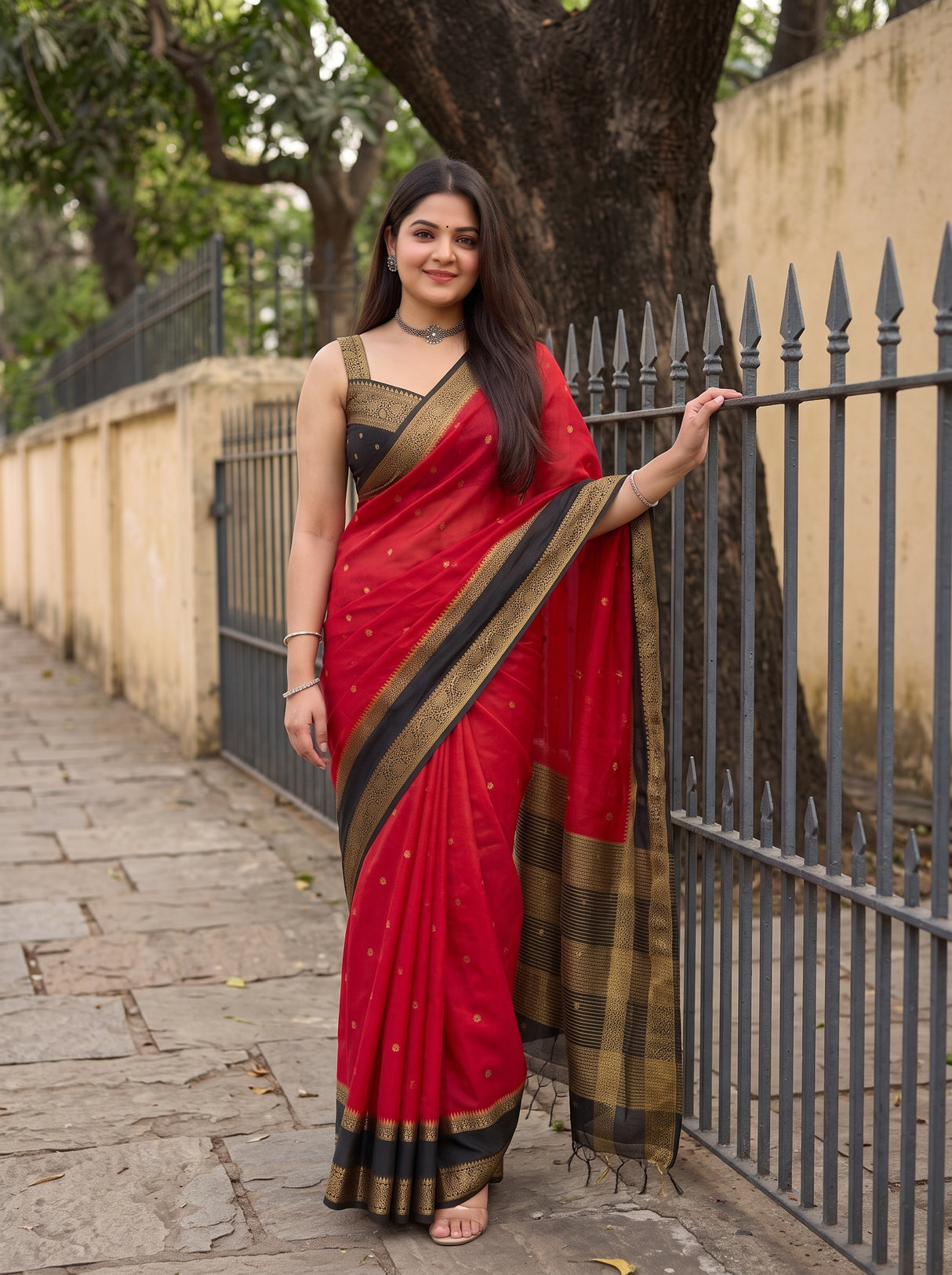 MIMOSA Maroon Mysore Silk Crepe Saree — pose 10 styling detail