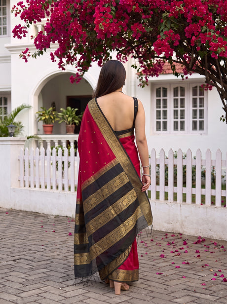 MIMOSA Maroon Mysore Silk Crepe Saree — Saree shot pallu body