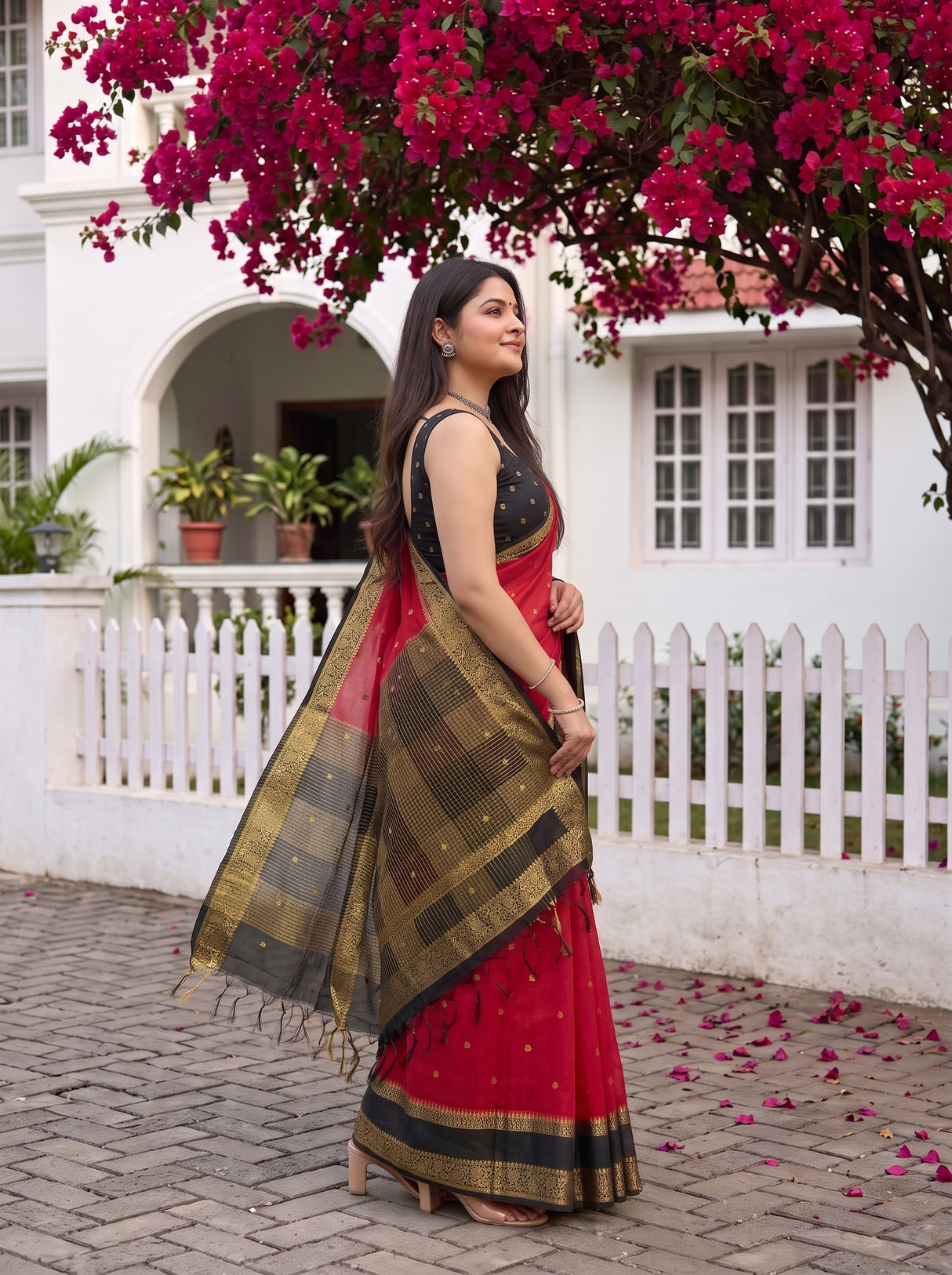 MIMOSA Maroon Mysore Silk Crepe Saree — pose 3 styling detail